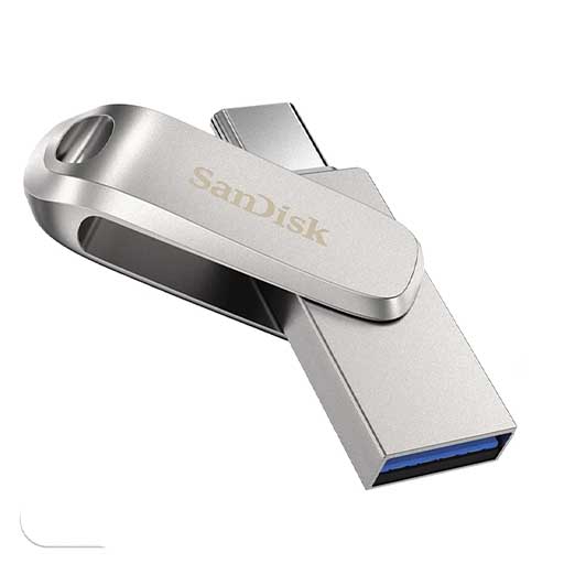 فلش مموری 64 گیگابایت سن دیسک مدل Ultra Dual Drive Luxe، دارای رابط‌های USB Type-C و USB 3.1
