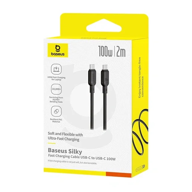 کابل باسئوس سری Silky تایپ‌سی به تایپ‌سی ۲ متری فست شارژ ۱۰۰ وات Baseus Silky