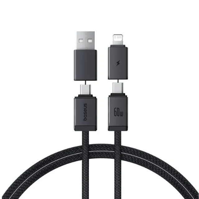 کابل شارژ سریع چندمنظوره (دو به دو) باسئوس ۶۰ وات (ورودی USB و Type-C، خروجی Type-C و Lightning)
