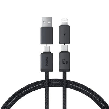 کابل شارژ سریع چندمنظوره (دو به دو) باسئوس ۶۰ وات (ورودی USB و Type-C، خروجی Type-C و Lightning)