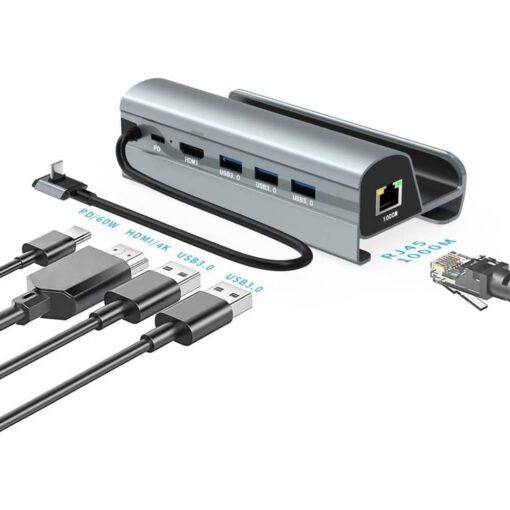هاب 6 پورت تایپ سی به USB 3.0/HDMI/LAN/Type-C PD 60W آیفورتک مدل HC-86