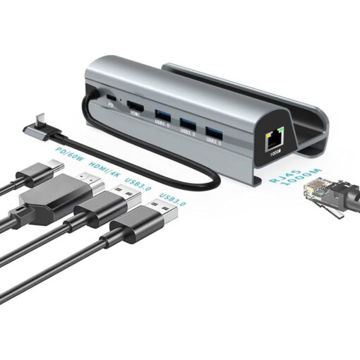 هاب 6 پورت تایپ سی به USB 3.0/HDMI/LAN/Type-C PD 60W آیفورتک مدل HC-86