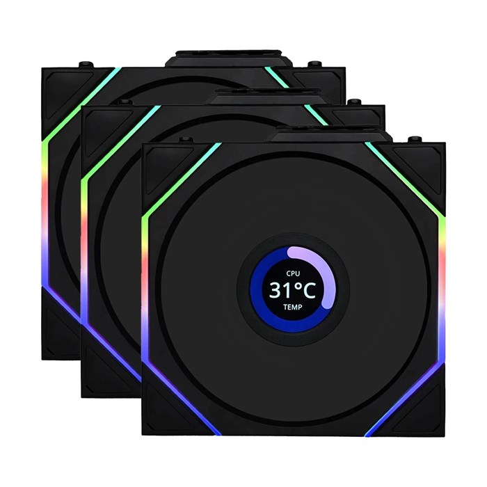 فن کیس لیان لی مشکی مدل Uni Fan TL WIRELESS LCD 120 REVERSE BLADE (3 عددی)