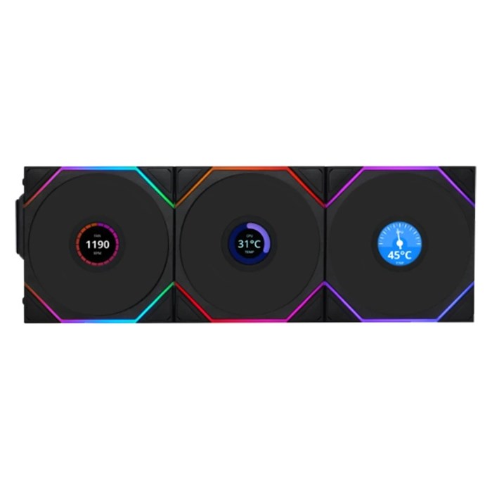 فن کیس لیان لی مشکی مدل Uni Fan TL WIRELESS LCD 120 REVERSE BLADE (3 عددی)