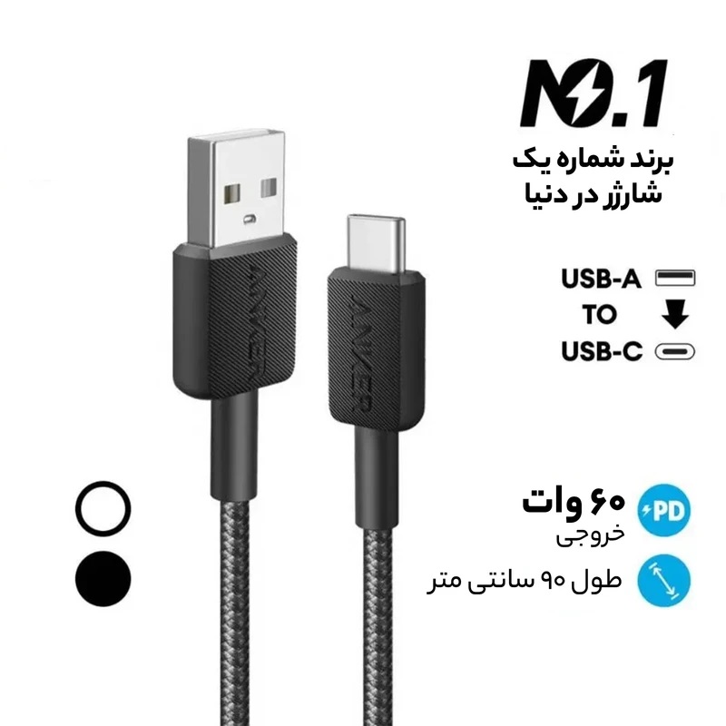 کابل تبدیل USB به USB-C انکر مدل 322/A81H5 طول 0.9 متر